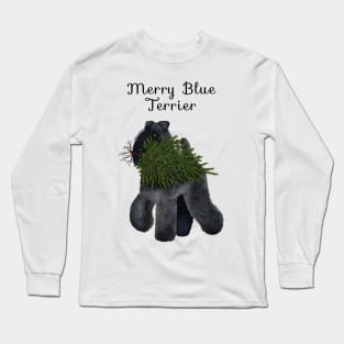 Merry Blue Terrier (Pink Background) Long Sleeve T-Shirt